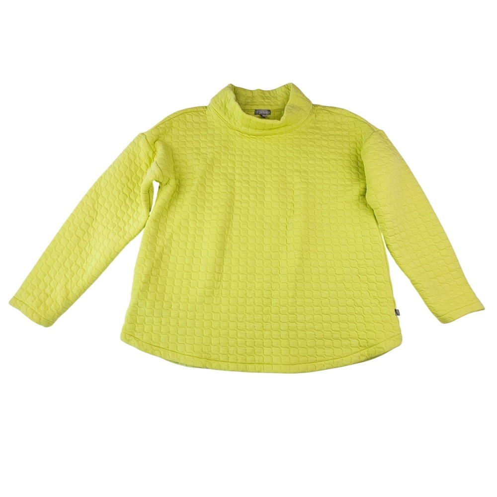 T by Talbots Quilted Mock Neck Sweatshirt Lime Green Pullover ID2726 Size M Neon